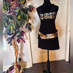 New Authentic G by Guess Black Sleeveless Top Size S Sequin Embellished Logo
